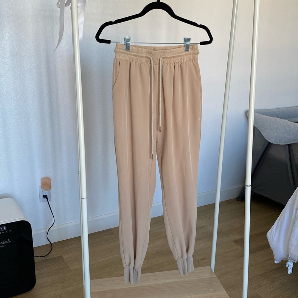 Silky Drawstring Tan Joggers